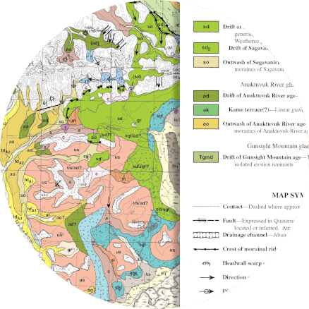 Legend of a surficial geologic map with dozens of near-identical polygon colors. | Image: USGS