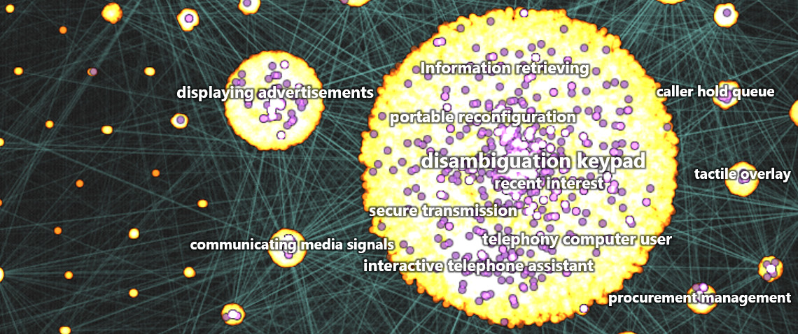 Words clustered together based on occurence with in a patent