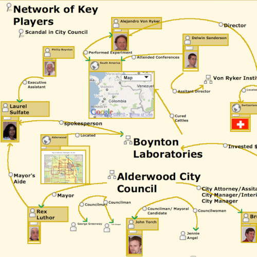 An analyst's assessment of key players and the network of links between the people and organizations.