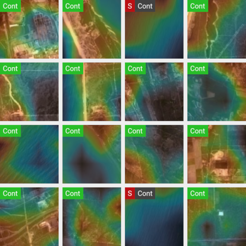 Locust breeding grounds model results on a Yemen satellite map; lighter colors show confidence.